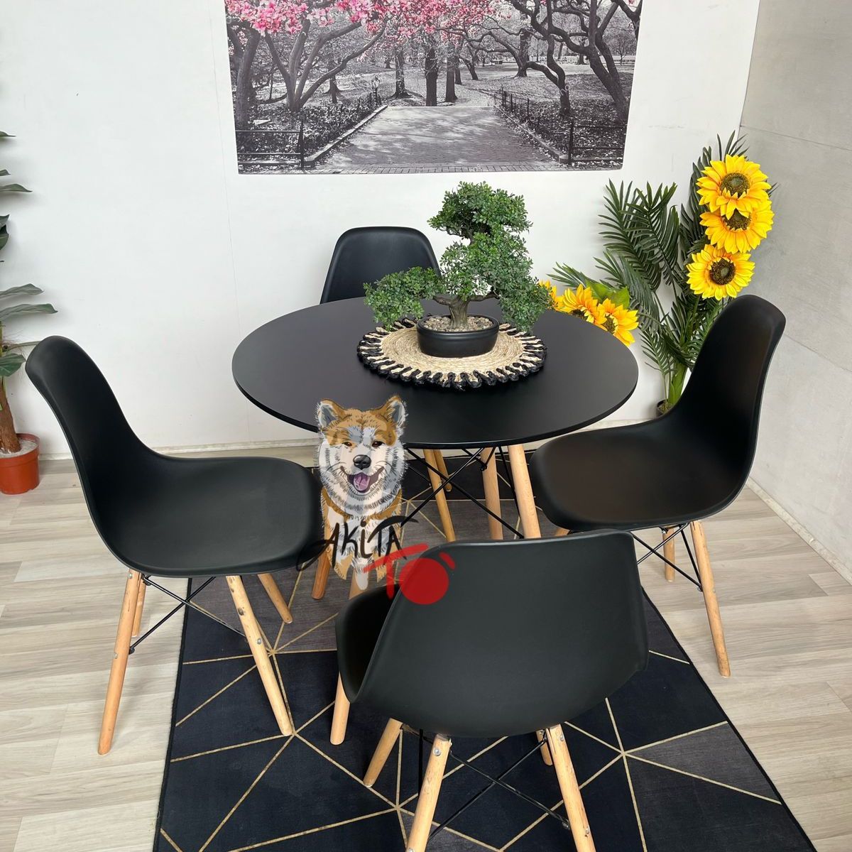 GENERICO - Comedor Eames Classic  (Mesa 80DMelamina + 4 Sillas Eames NEGRO)