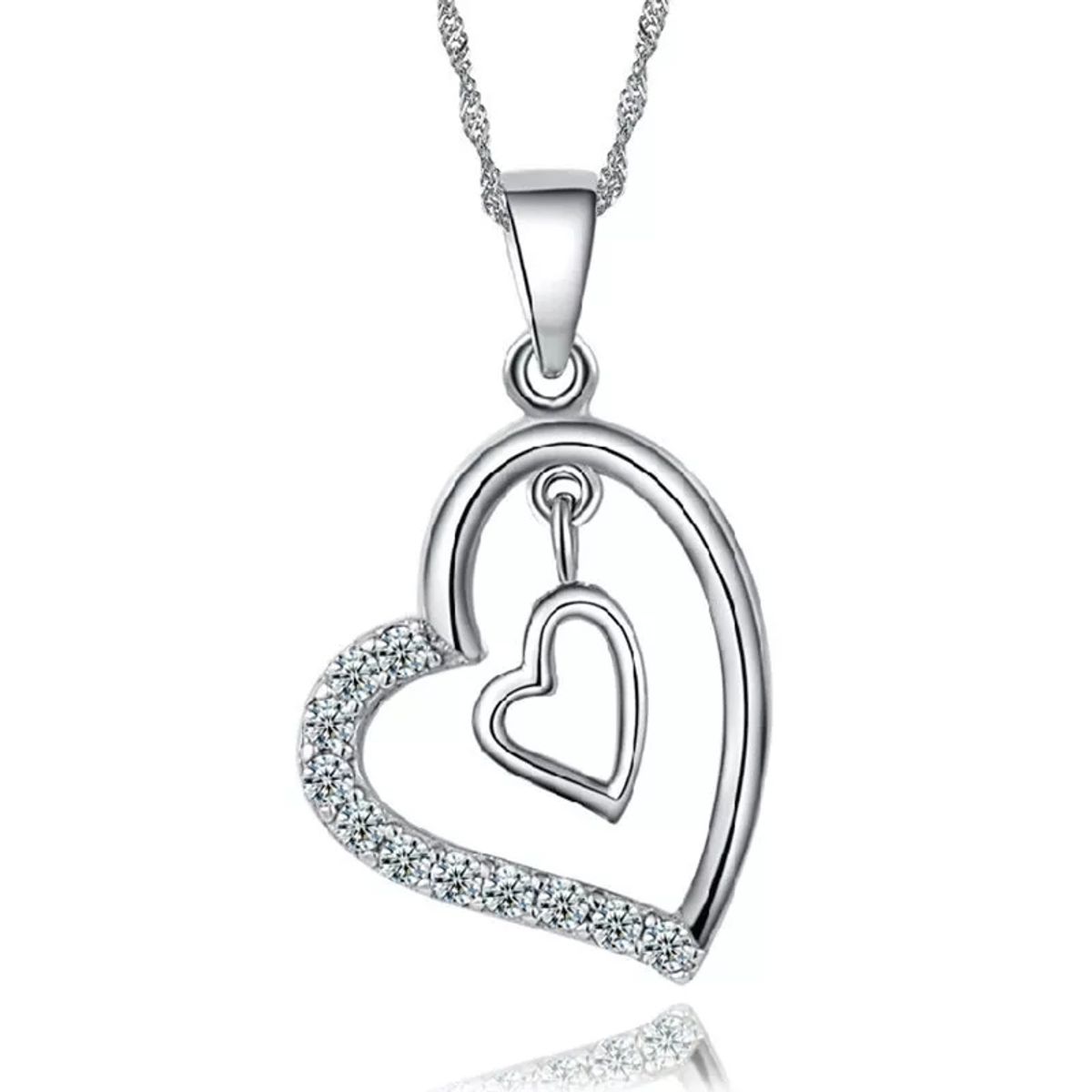 TODOJOYAS - Collar Doble Corazon Interior Plateado