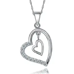 TODOJOYAS - Collar Doble Corazon Interior Plateado