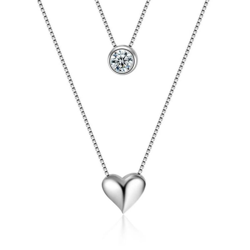 TODOJOYAS - Collar Doble Plateado Corazon Circon