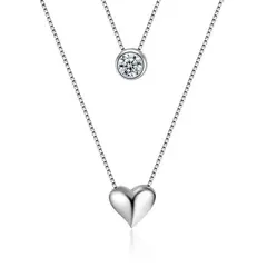 TODOJOYAS - Collar Doble Plateado Corazon Circon