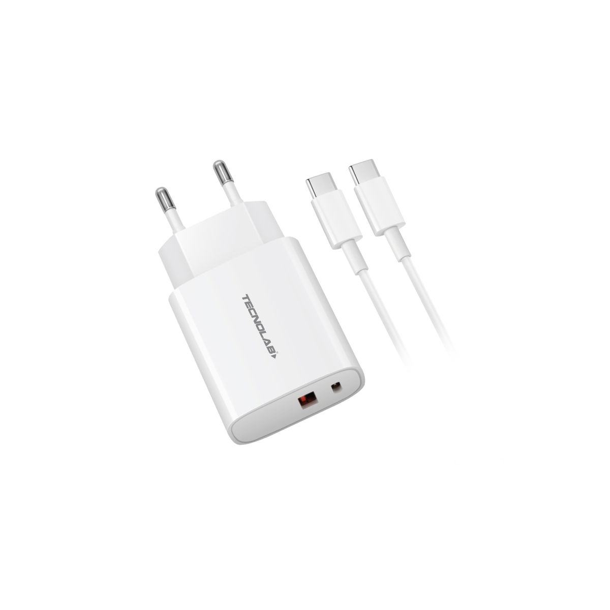 TECNOLAB - Cargador de Pared QC 3.0 + PD Con Cable Tipo a Tipo C 20W