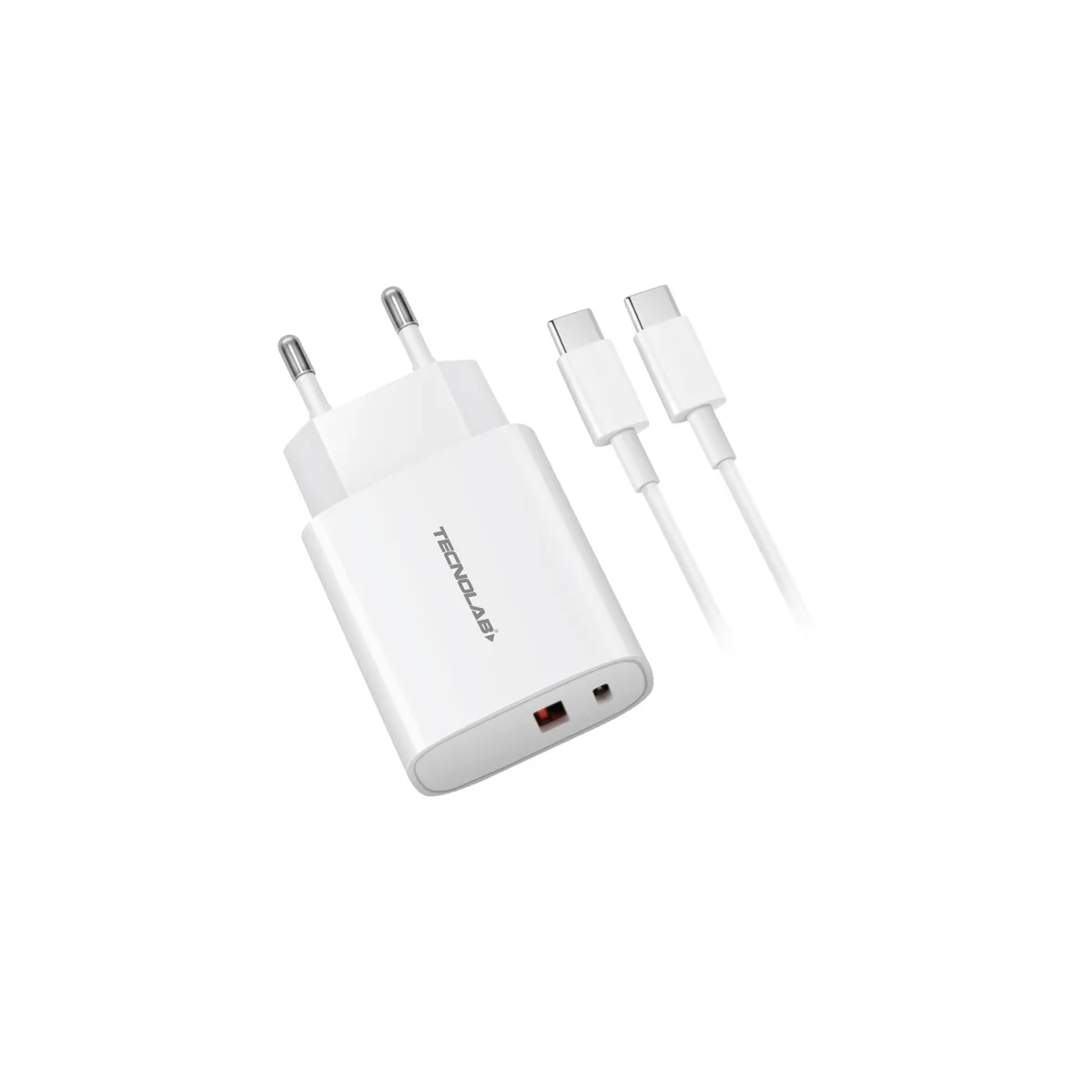 TECNOLAB - Cargador de Pared QC 3.0 + PD Con Cable Tipo a Tipo C 20W