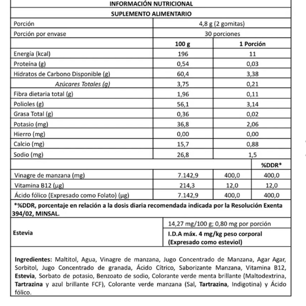 GENERICO - Pure Body Vinagre de Manzana B12 Ácido Fólico - 60 Gummies Veganas.