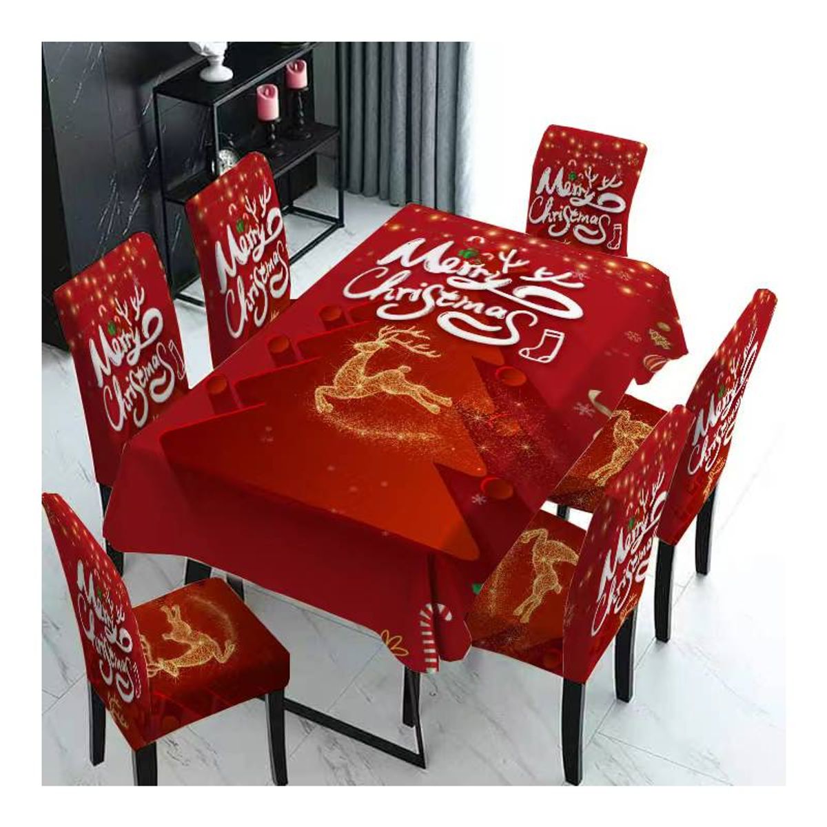 GENERICO - Set Mantel de Mesa  Fundas Para Silla Navideño