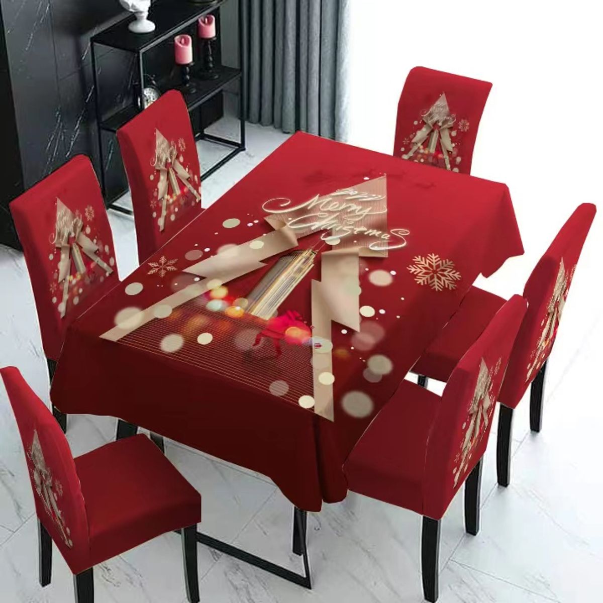 GENERICO - Set Mantel de Mesa  Fundas Para Silla Navideño