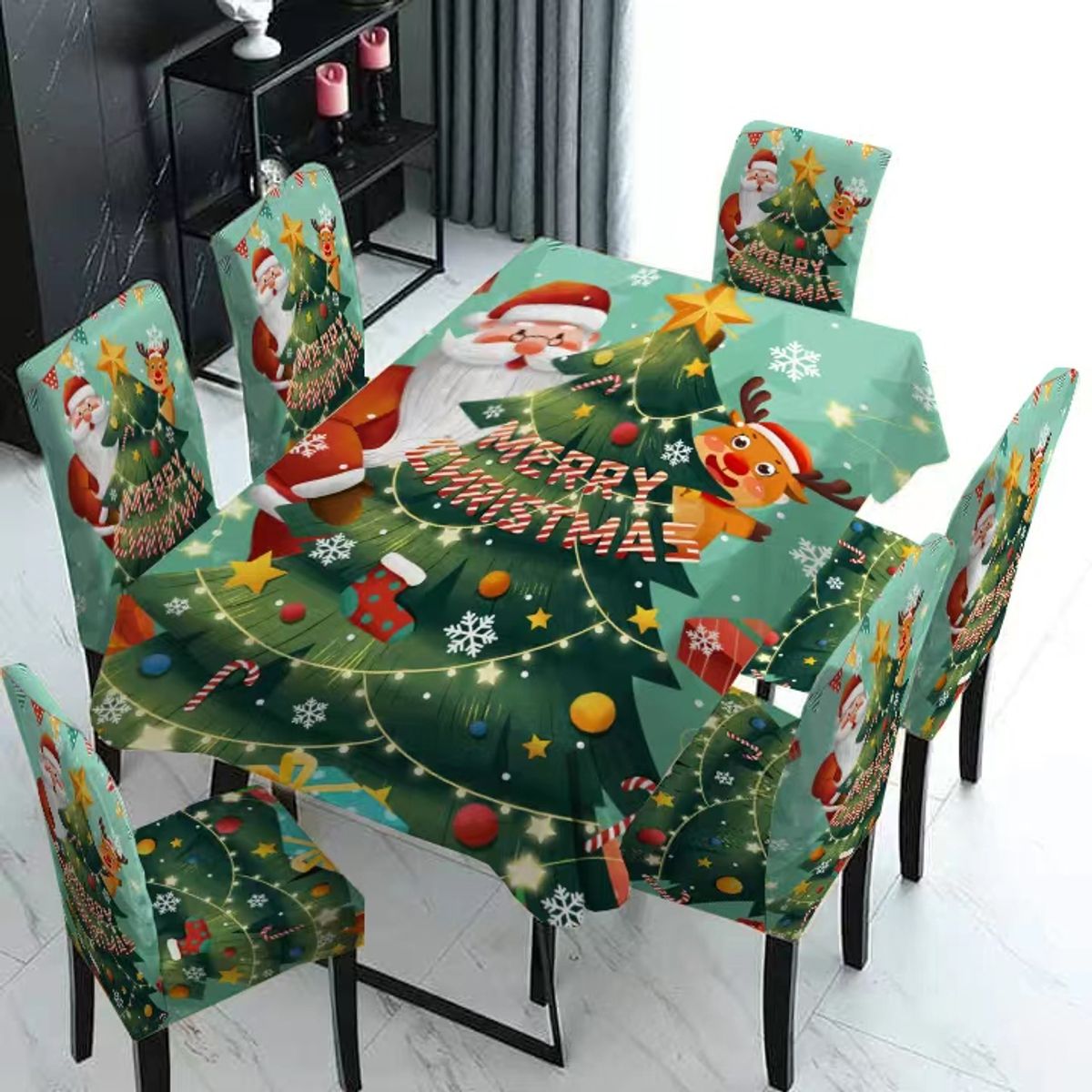 GENERICO - Set Mantel de Mesa  Fundas Para Silla Navideño