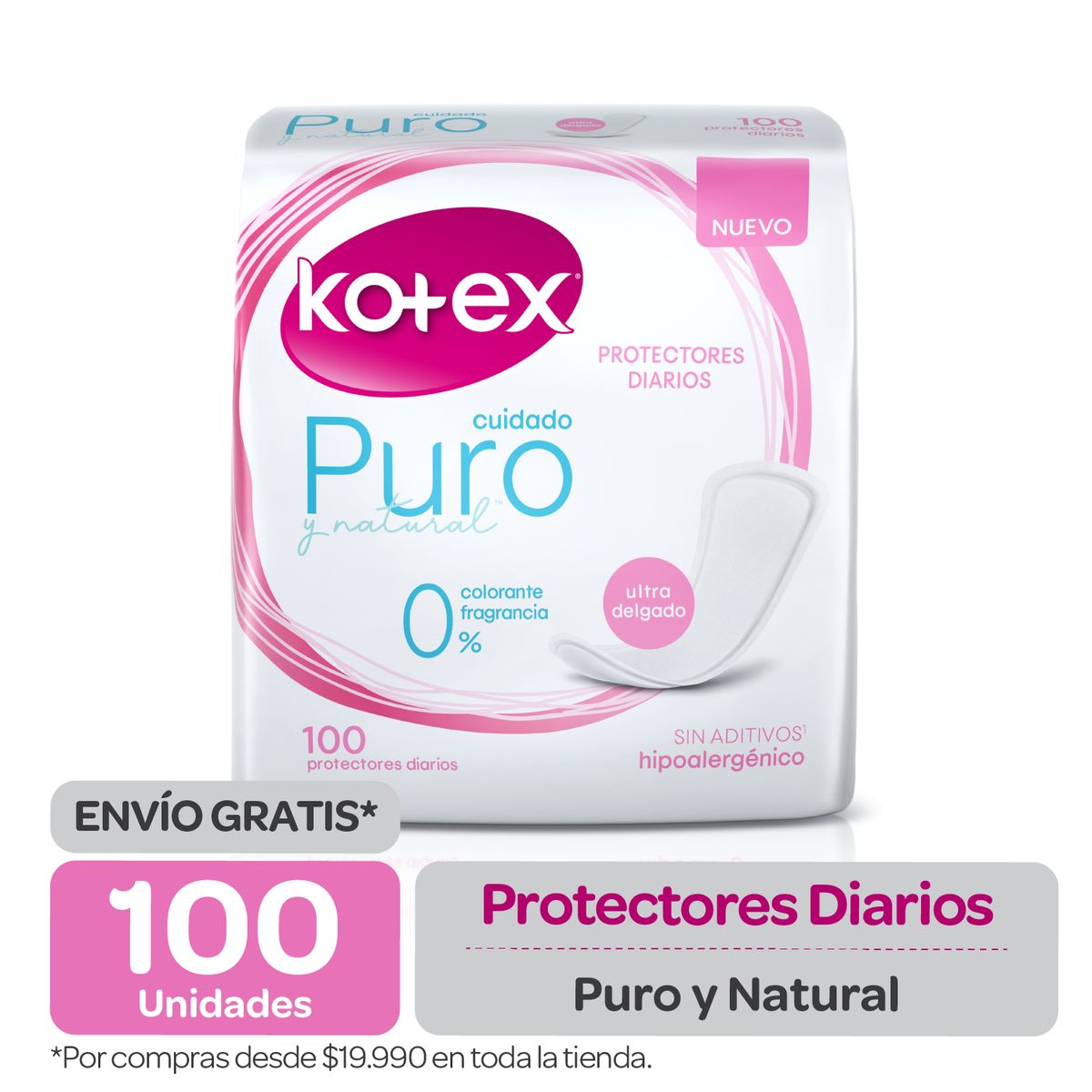 KOTEX - Protector Diario Kotex  Puro y Natural - 100 un