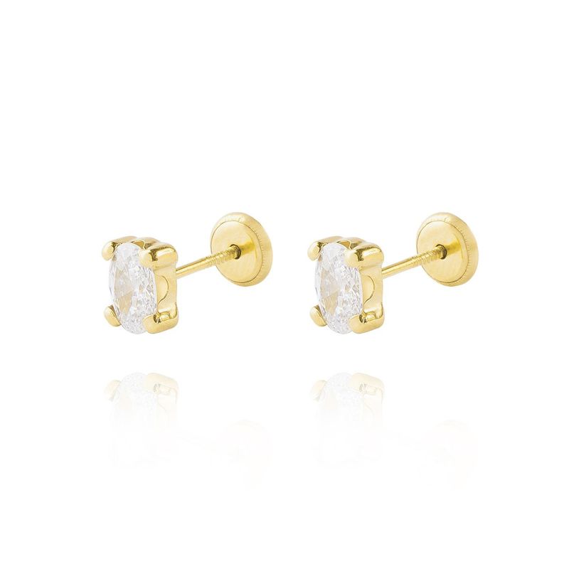 JB JOYAS BARON - Aros de Oro 18kt Circón Ovalado 6 mm por 4 mm