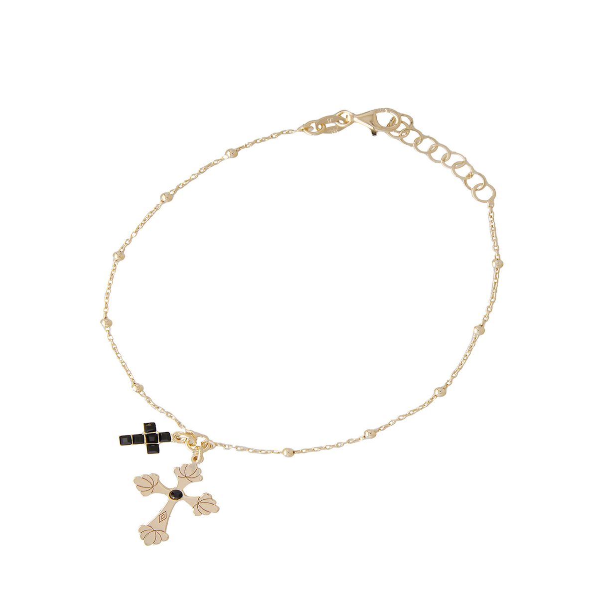 JB JOYAS BARON - Pulsera de Plata Esterlina 925 Cruz Onix Revestido en Oro 18kt