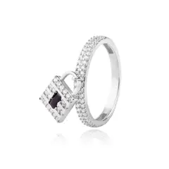 JB JOYAS BARON - Anillo de Plata Esterlina 925 Candado Circon Onix