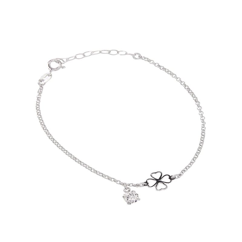 JB JOYAS BARON - Pulsera de Plata Esterlina 925 Trébol Circonita