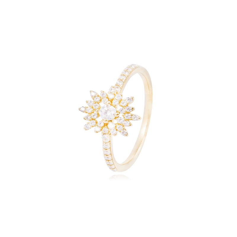 JB JOYAS BARON - Anillo Compromiso Oro Amarillo 18kt Copo Nieve y Circonitas