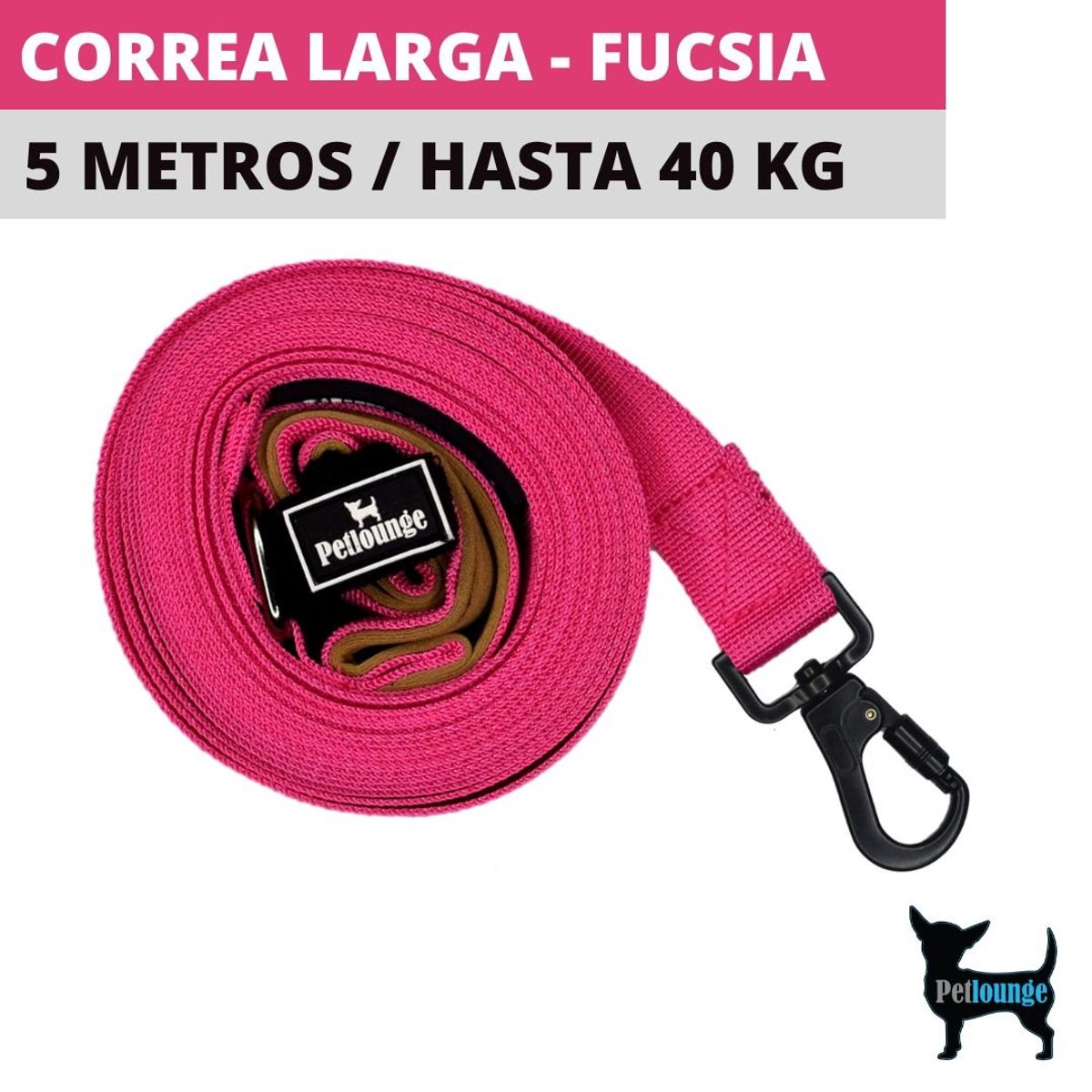 PETLOUNGE - Correa Larga Perros - Reforzada - 5 Metros - Fucsia - Perro
