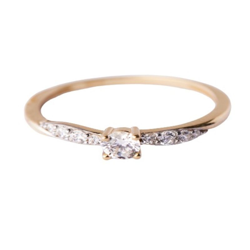 JB JOYAS BARON - Anillo de oro 18kt Solitario Circón engastes laterales