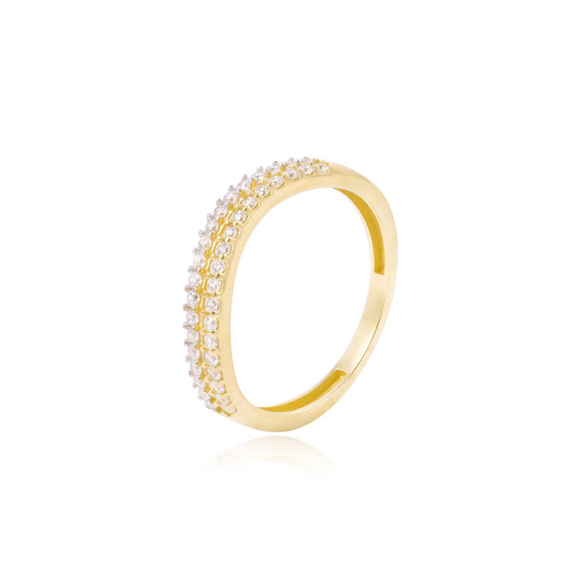 JB JOYAS BARON - Anillo Compromiso de Oro 18Kt Cintillo Doble Circón curvado
