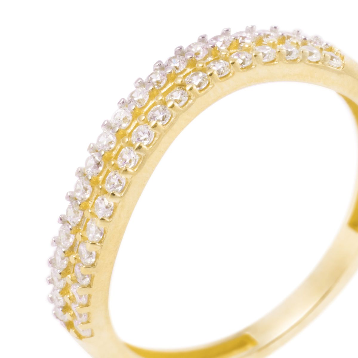 JB JOYAS BARON - Anillo Compromiso de Oro 18Kt Cintillo Doble Circón curvado