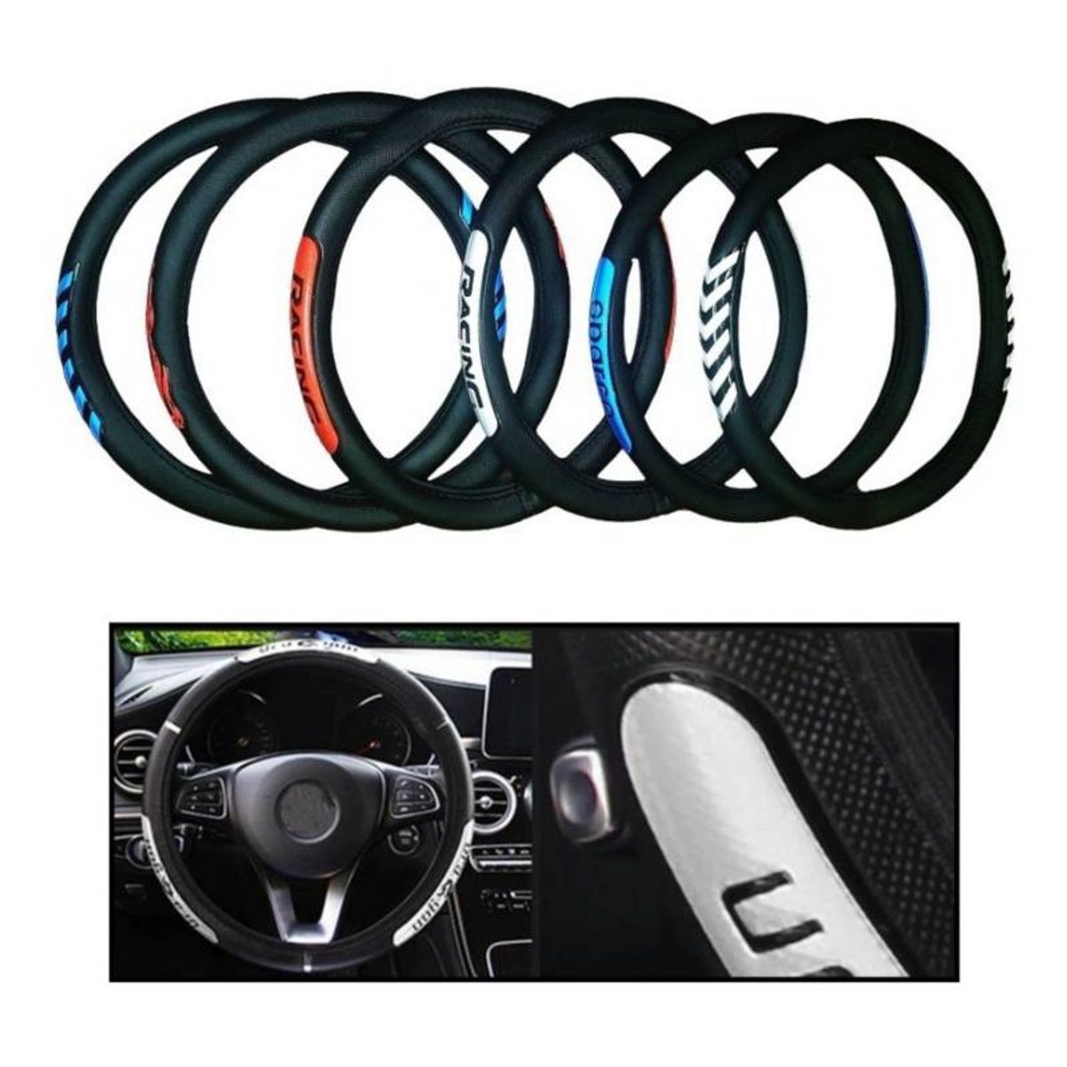 GENERICO - Funda Cubre Volante Auto Antideslizante Reflectante Ecocuero