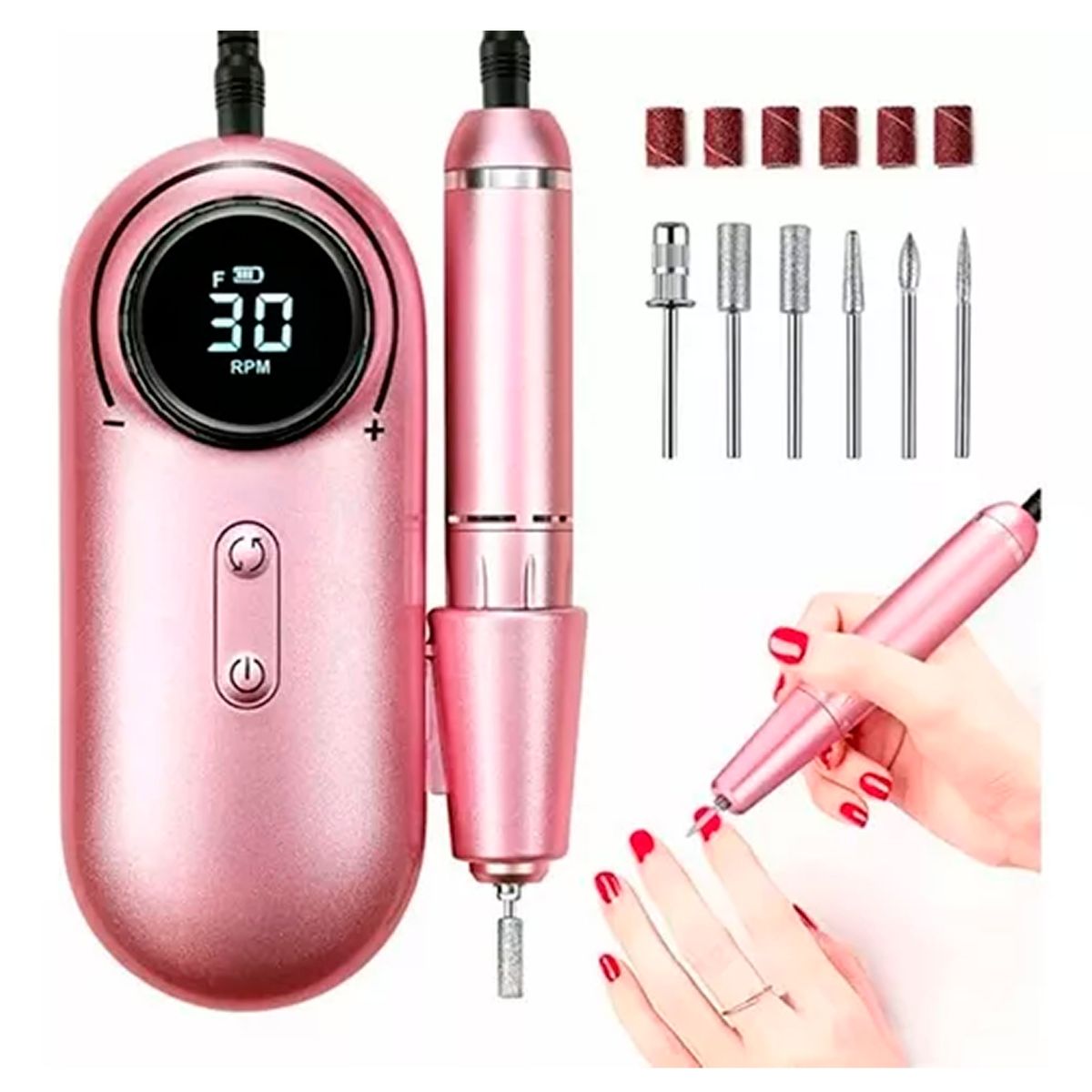 ESHOPANGIE - Torno De Uñas Inalámbrico Pantalla Lcd 30000 Rpm Manicura CR