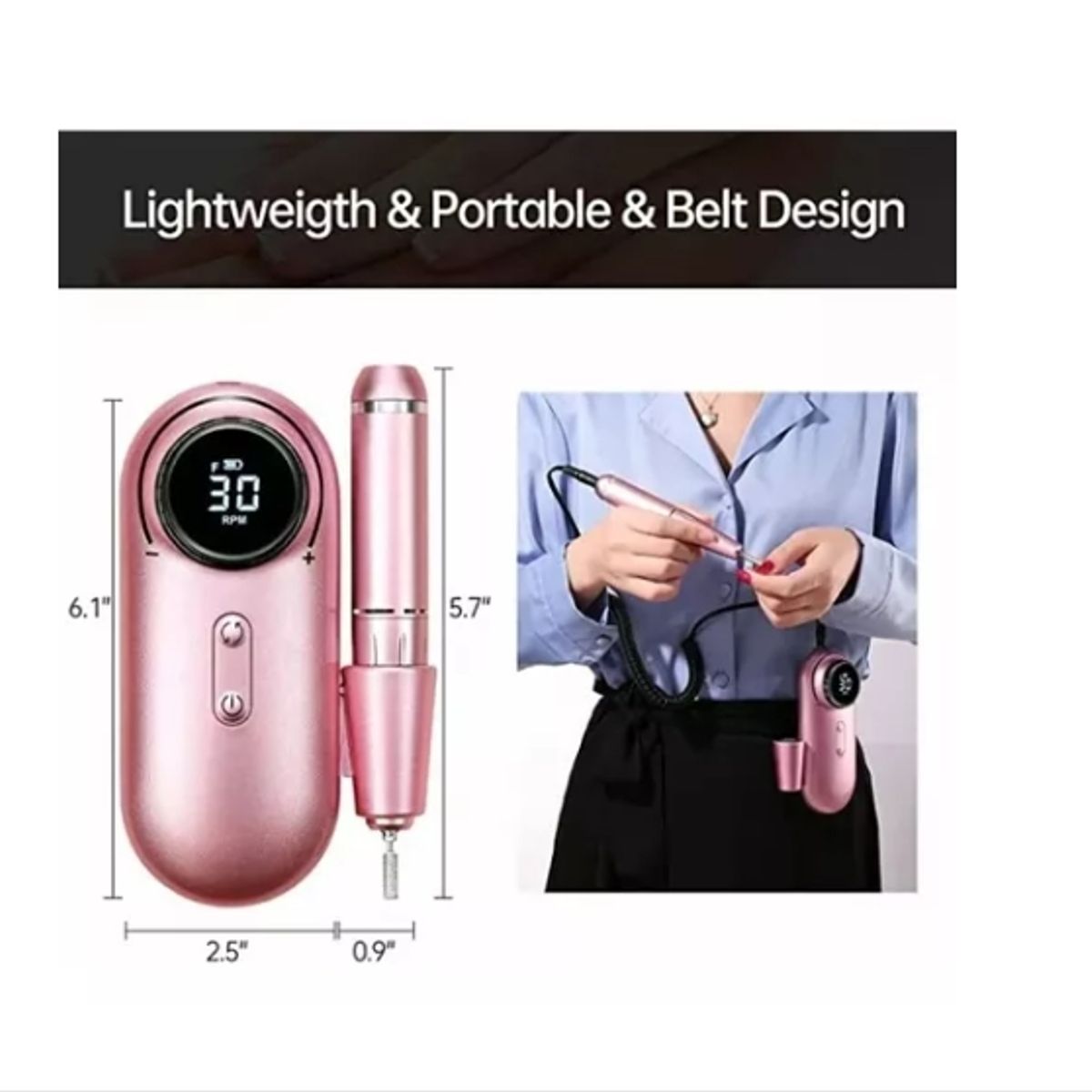 ESHOPANGIE - Torno De Uñas Inalámbrico Pantalla Lcd 30000 Rpm Manicura CR