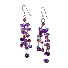 ANDREA COGGIOLA JOYAS - Aros Gancho Chips Amatista y Cristales Hilo De Seda Plata Fina 925
