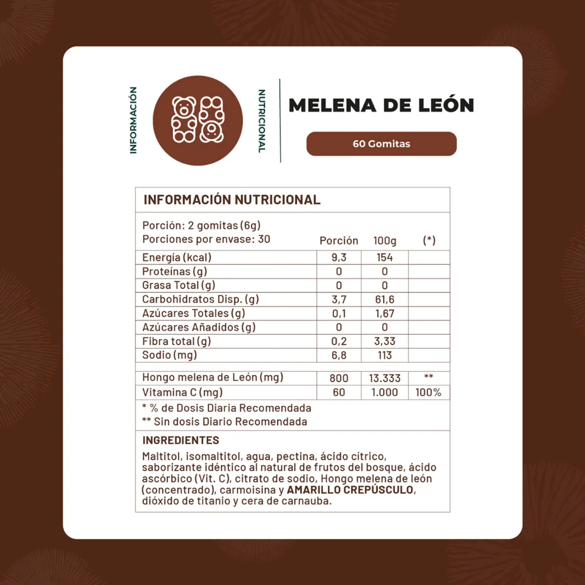 KARUNLIFE - Melena de Leon Hongo - 60 Gomitas.