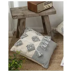 COMPRAPO - Set Piecera Boho Lino Borlas Grises 210x60 y 2 Fundas 45x45