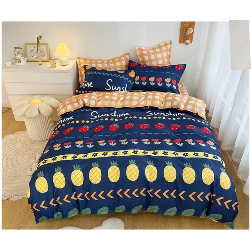GENERICO - Cubrecama 1.5 PLAZA DISEÑO ESTAMPADO FRUTAL MULTICOLOR QUILT DE VERANO