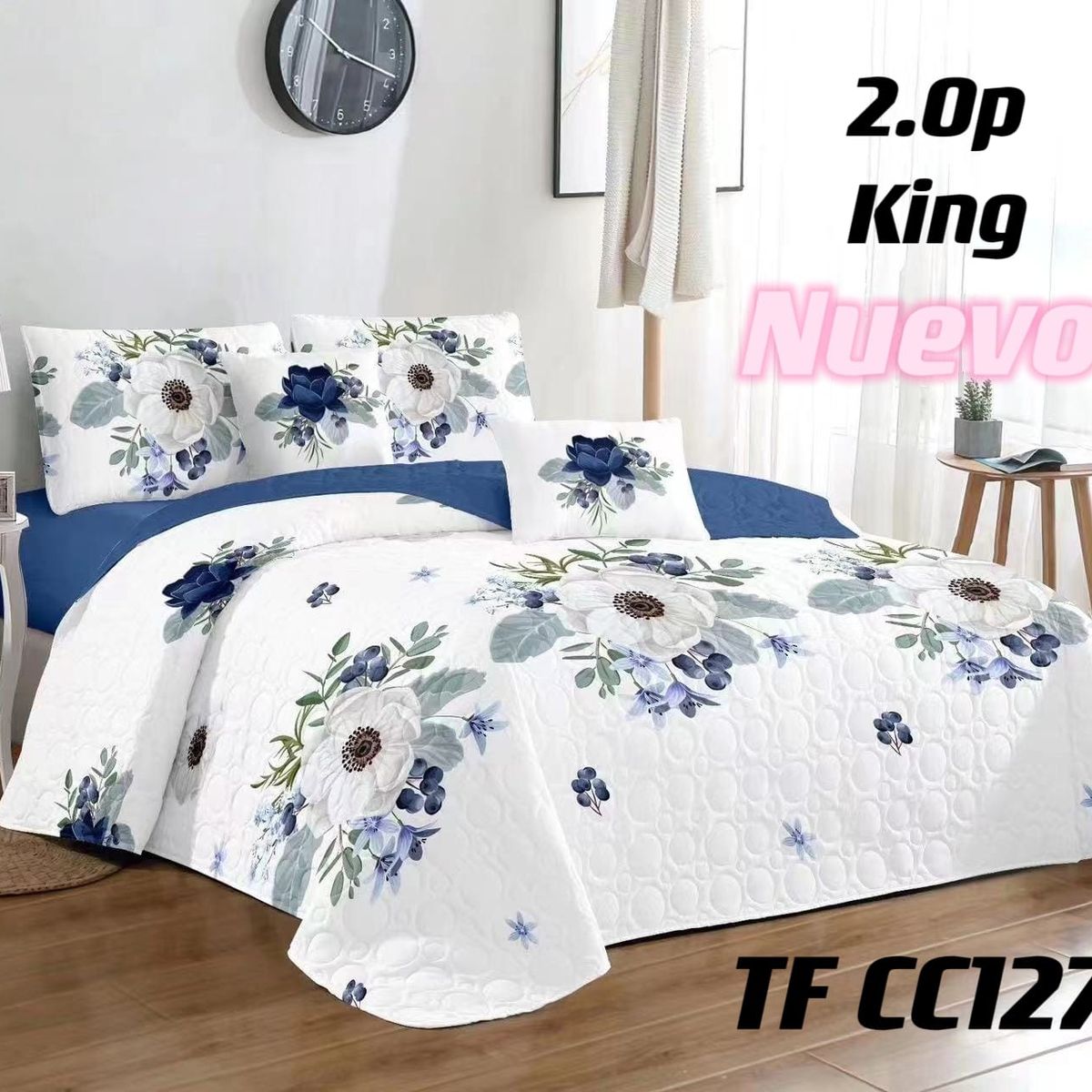 GENERICO - Cobertor de verano tipo Quilt con fundas - Cubrecamas 2 Plazas - Blanco