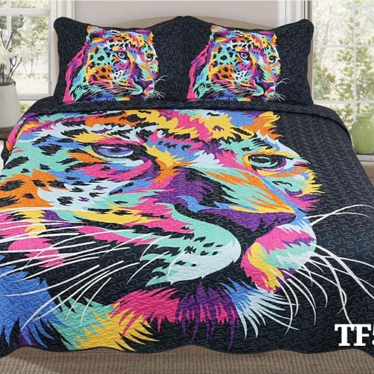 GENERICO - Cobertor de verano tipo Quilt con fundas - Cubrecamas 2 Plazas - Tigre