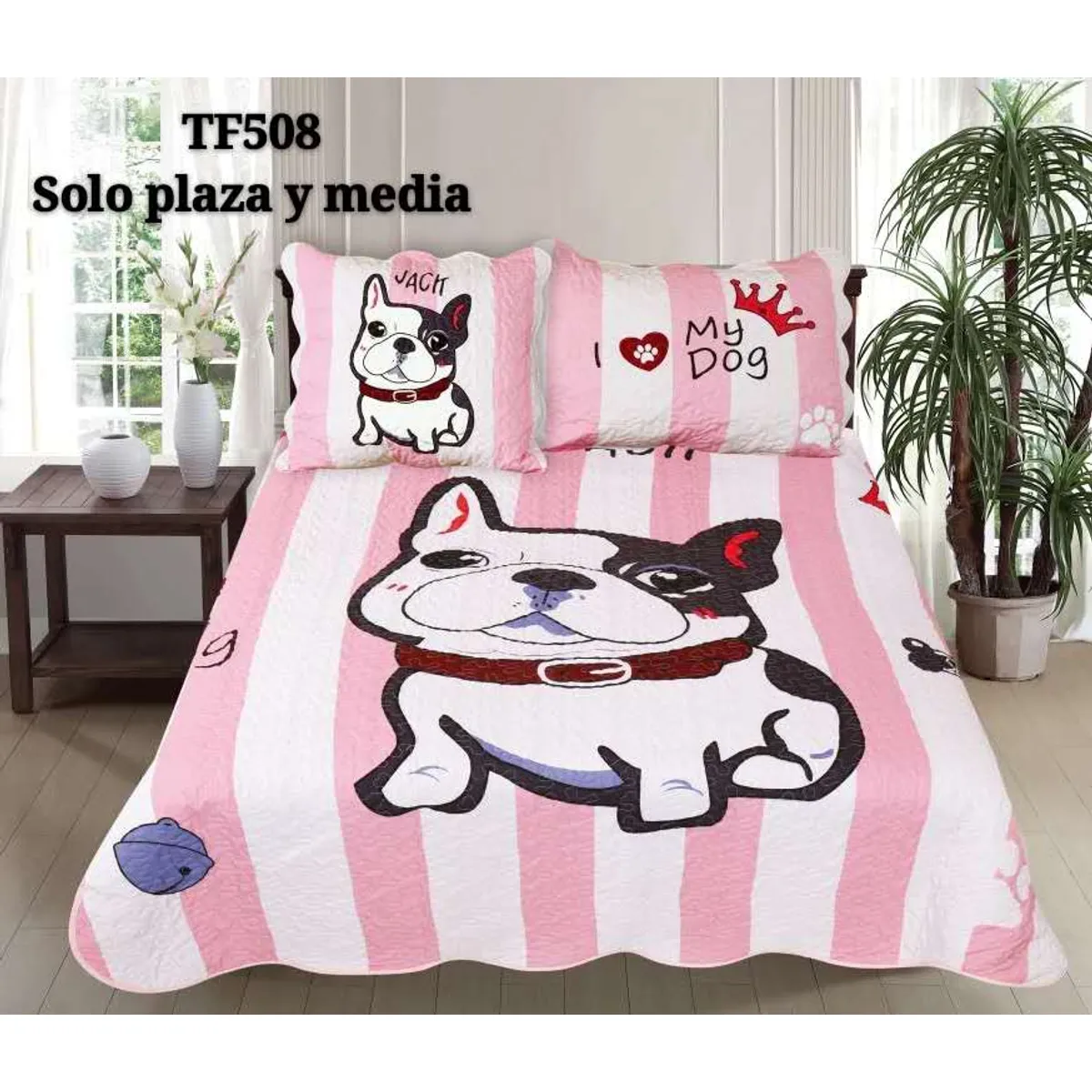 GENERICO - Cobertor de verano tipo Quilt con fundas - Cubrecamas 1,5 Plaza - My Dog