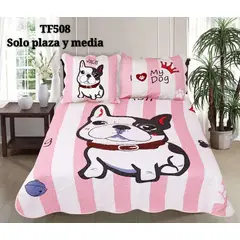 GENERICO - Cobertor de verano tipo Quilt con fundas - Cubrecamas 1,5 Plaza - My Dog