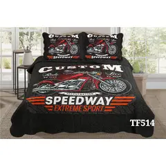 GENERICO - Cobertor de verano tipo Quilt con fundas - Cubrecamas 2 Plazas - Motocycle