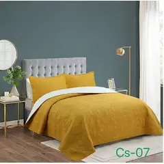 GENERICO - Cobertor de verano tipo Quilt con fundas - Reversible 2 Plazas - Mostaza