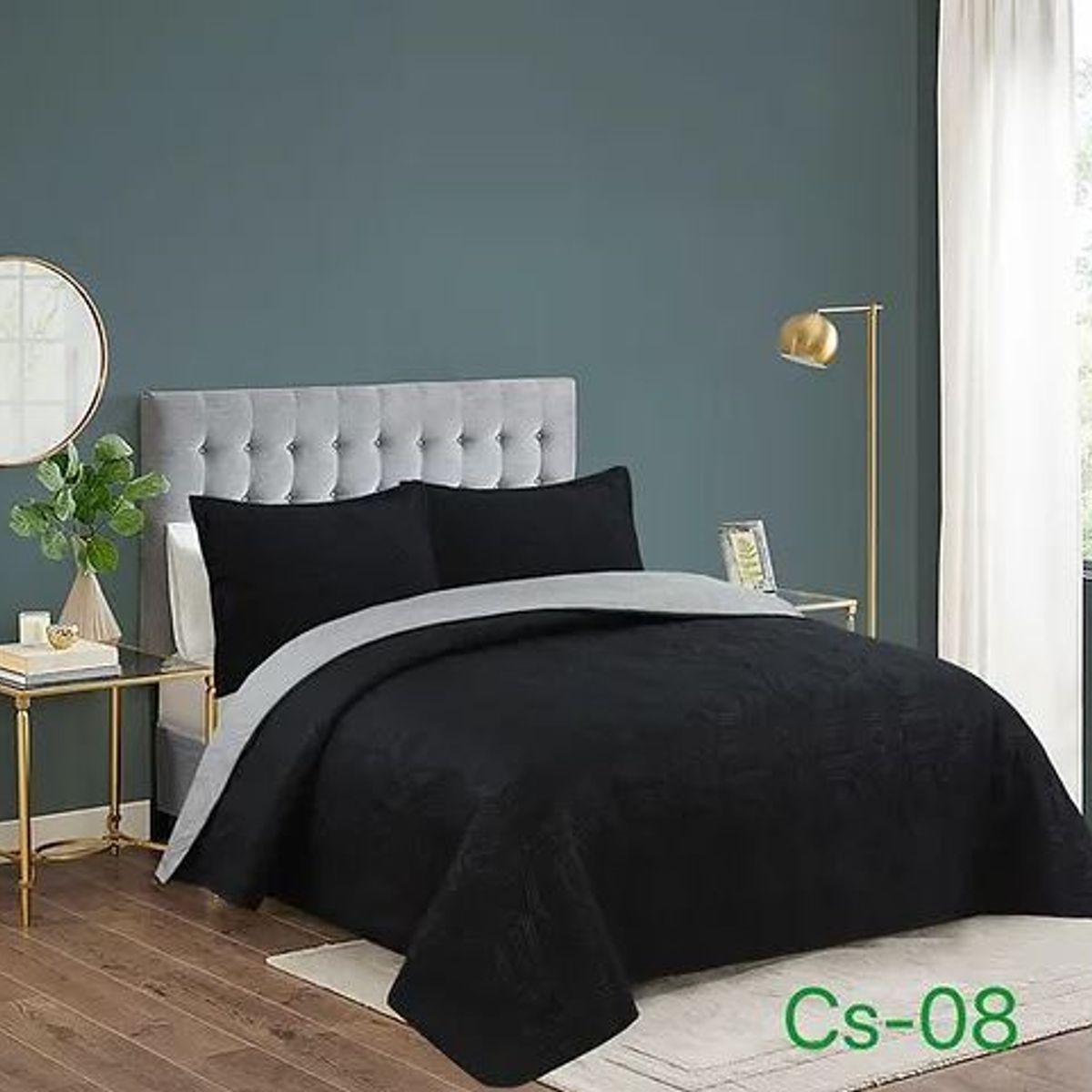 GENERICO - Cobertor de verano tipo Quilt con fundas - Reversible 2 Plazas - Negro