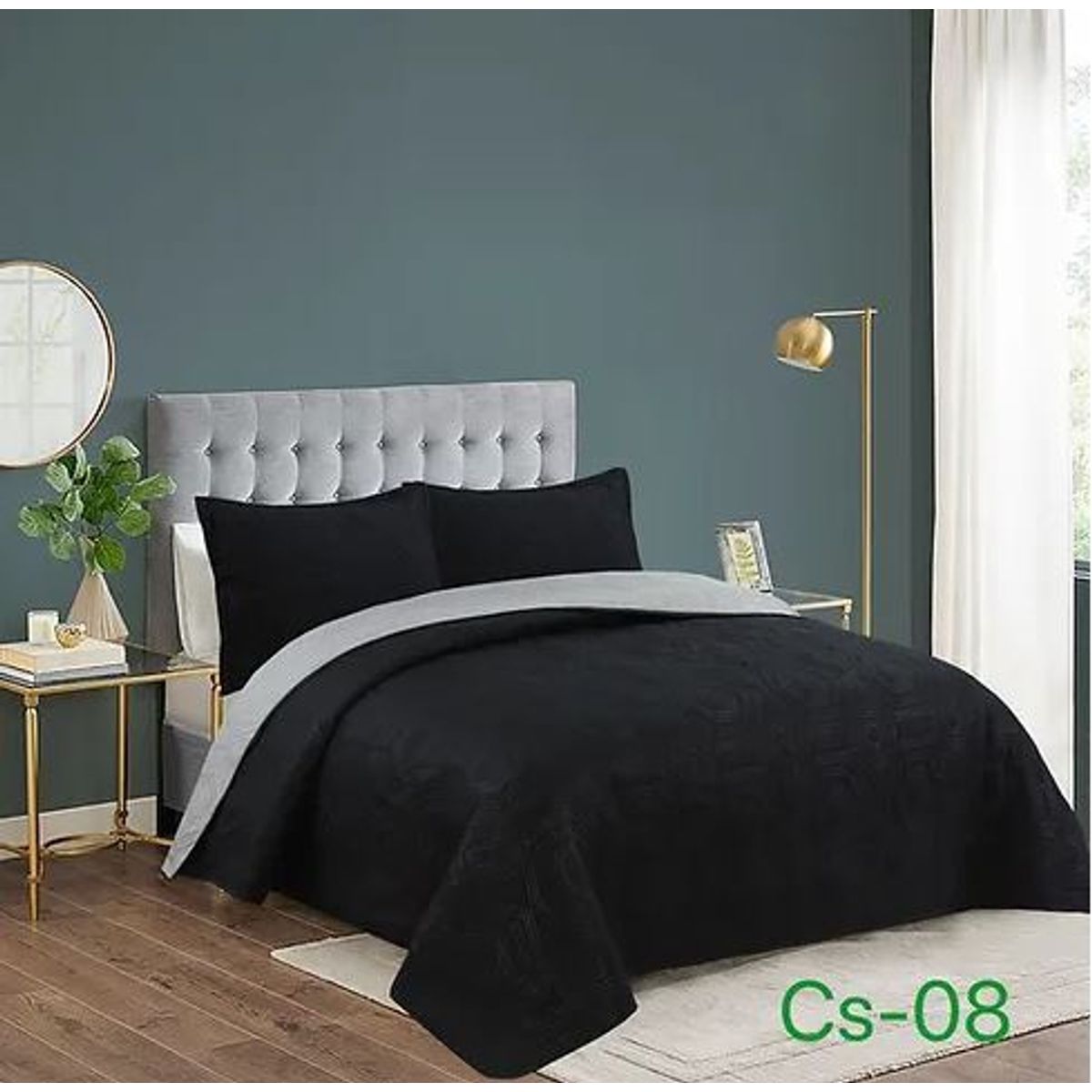 GENERICO - Cobertor de verano tipo Quilt con fundas - Reversible 2 Plazas - Negro