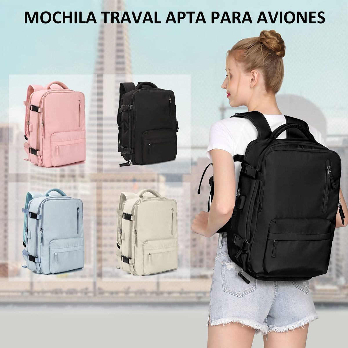 EVERSO - Mochila De Viaje Impermeable Gran Capacidad Antirrobo Con Puerto Usb
