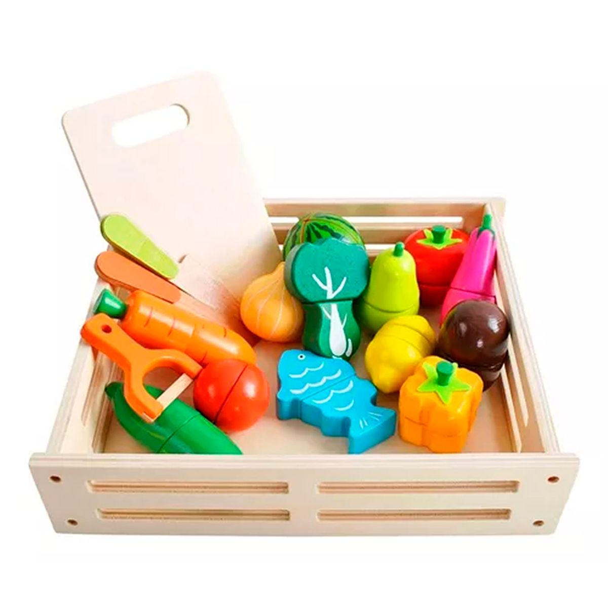 ESHOPANGIE - Set De Frutas Y Verduras De Madera Juguete Didáctico 17pzs