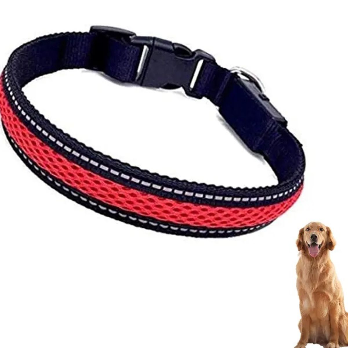 GENERICO - Collar LED Recargable USB Mascotas 3 Niveles Luminosidad M Rojo 6 Horas 250 mAh
