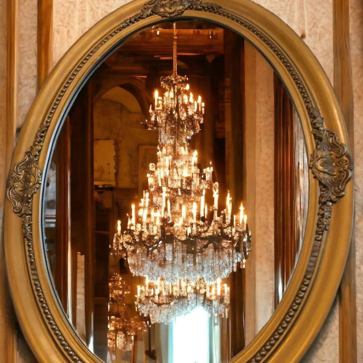 GENERICO - espejo  dorado ovalado 75 X 55