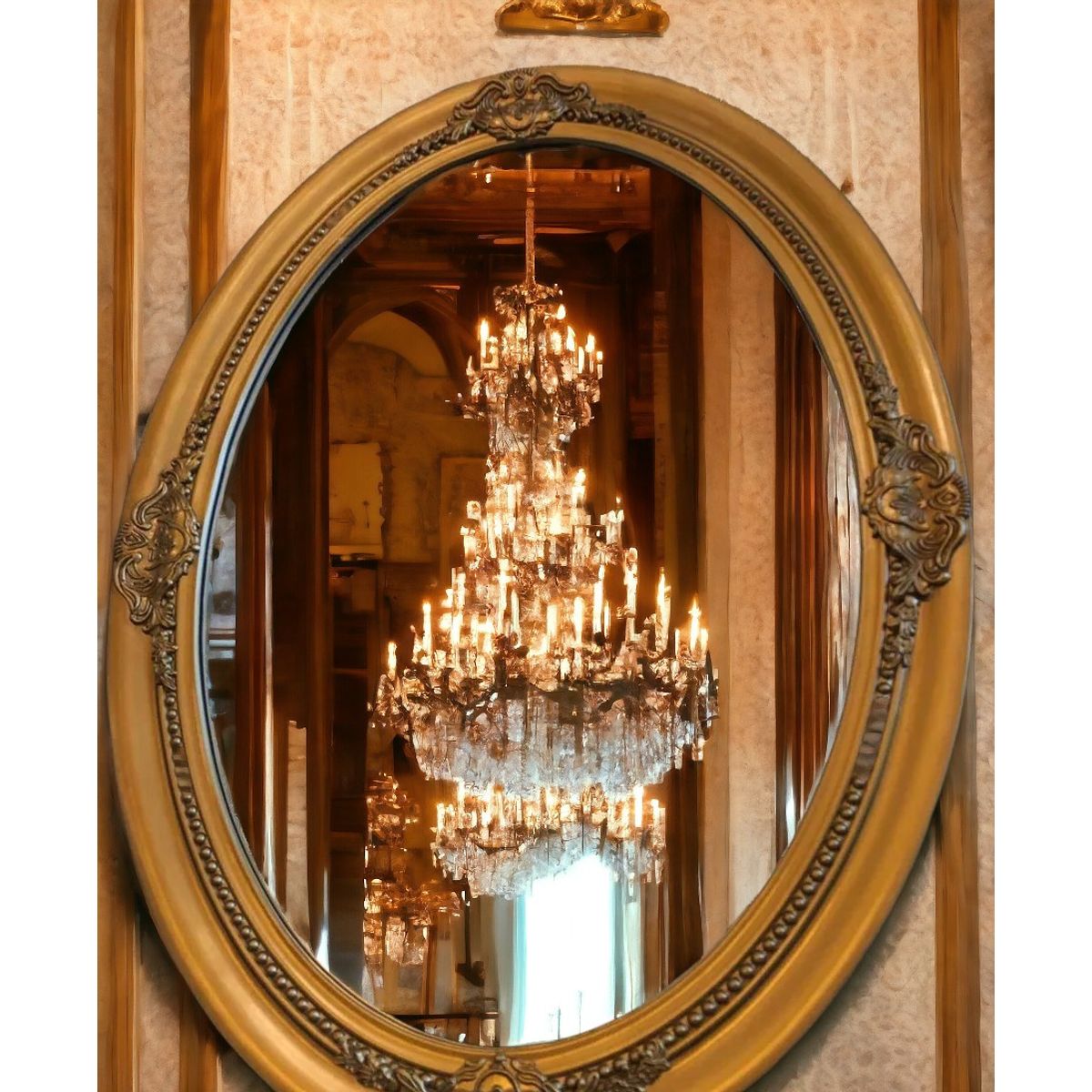 GENERICO - espejo  dorado ovalado 75 X 55