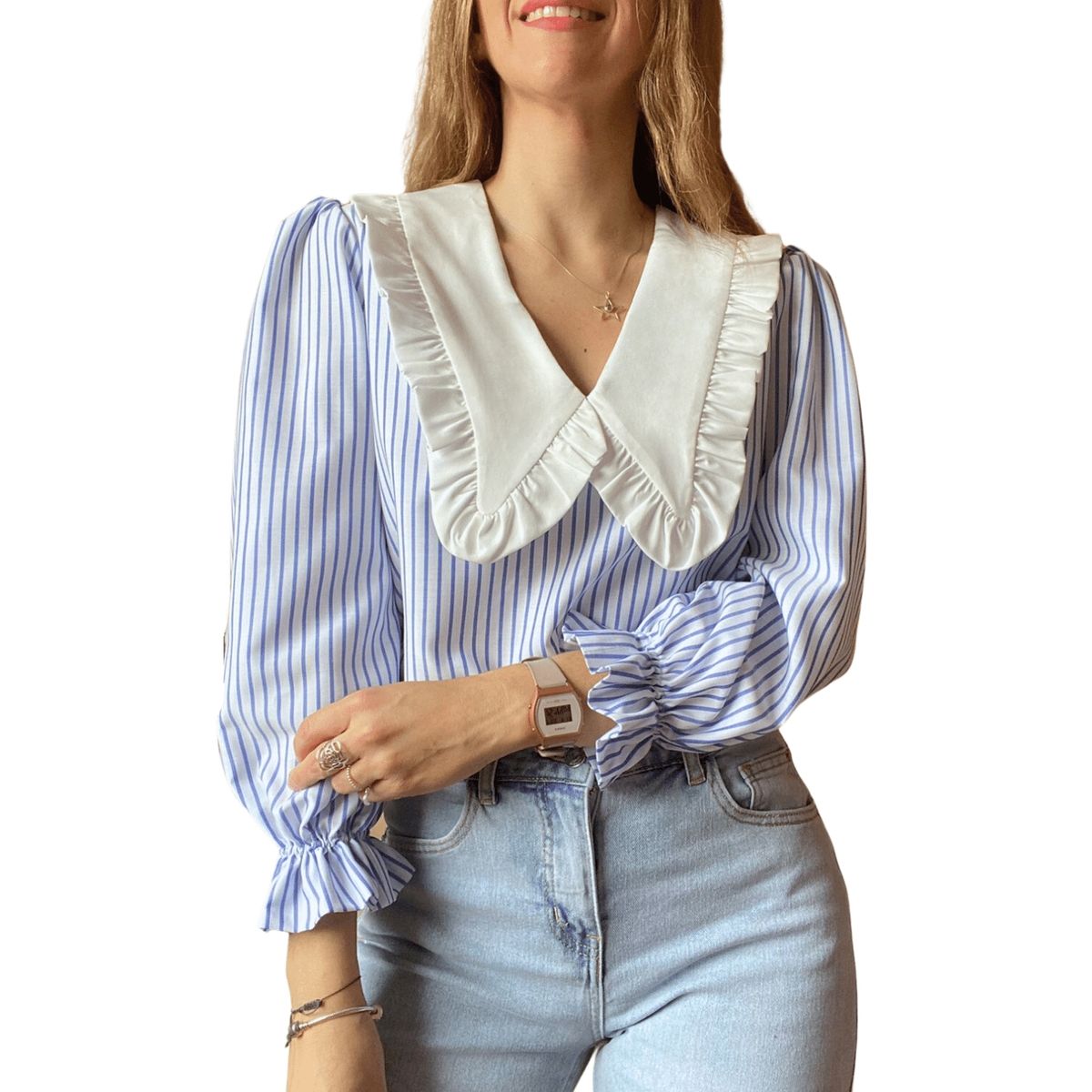 ME MATO TIENDA - Blusa mujer cuello bobo rayas azules tienda Me Mato