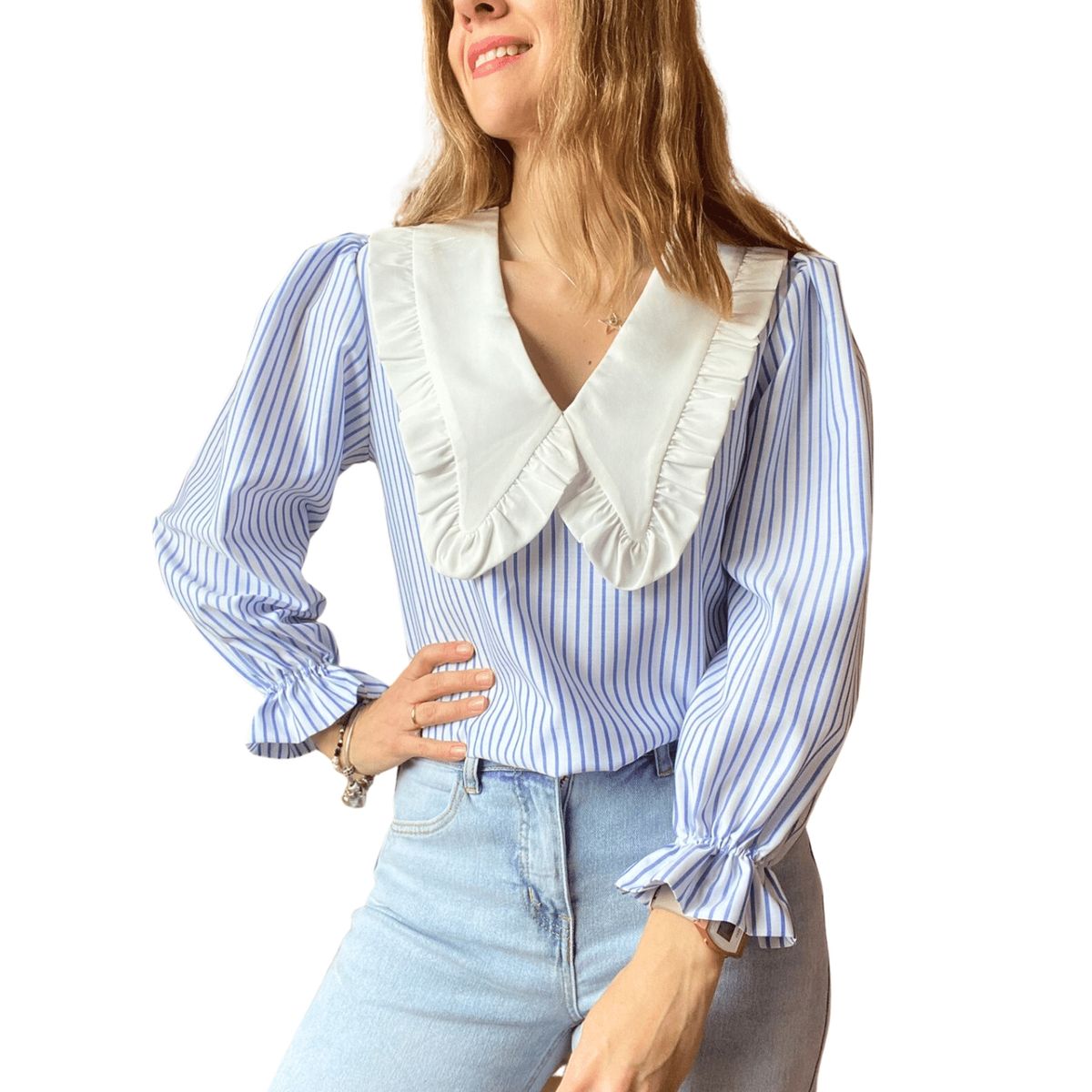ME MATO TIENDA - Blusa mujer cuello bobo rayas azules tienda Me Mato