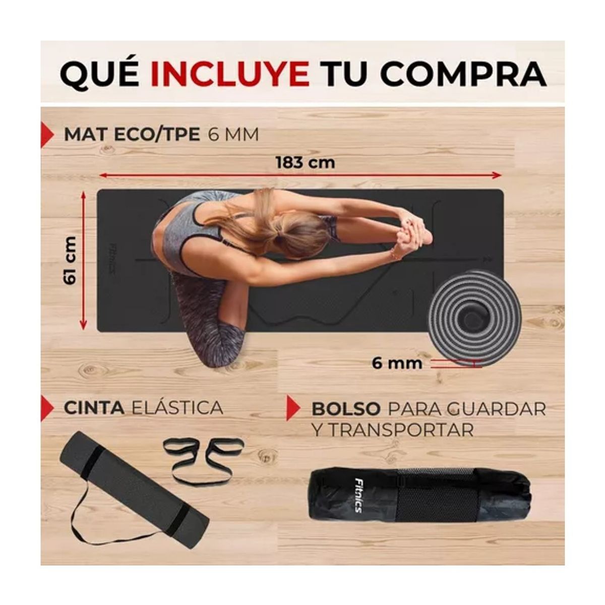 FITNICS - Mat Yoga Colchoneta Eco 6mm Doble Color Guías bolso correa