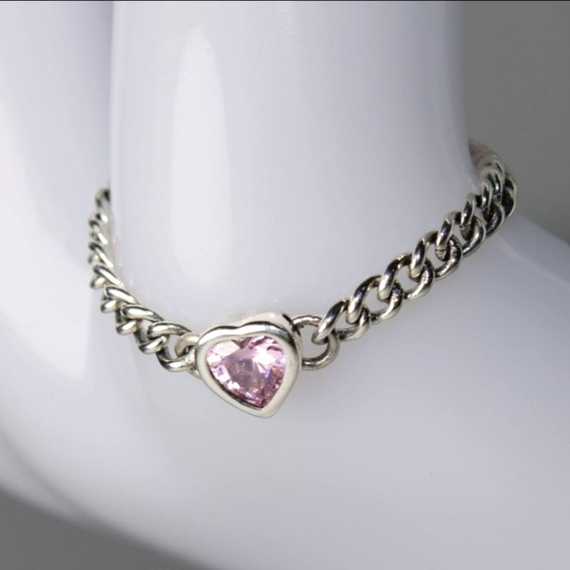 GENERICO - Anillo de Plata Cadena con Circón Rosa Francia