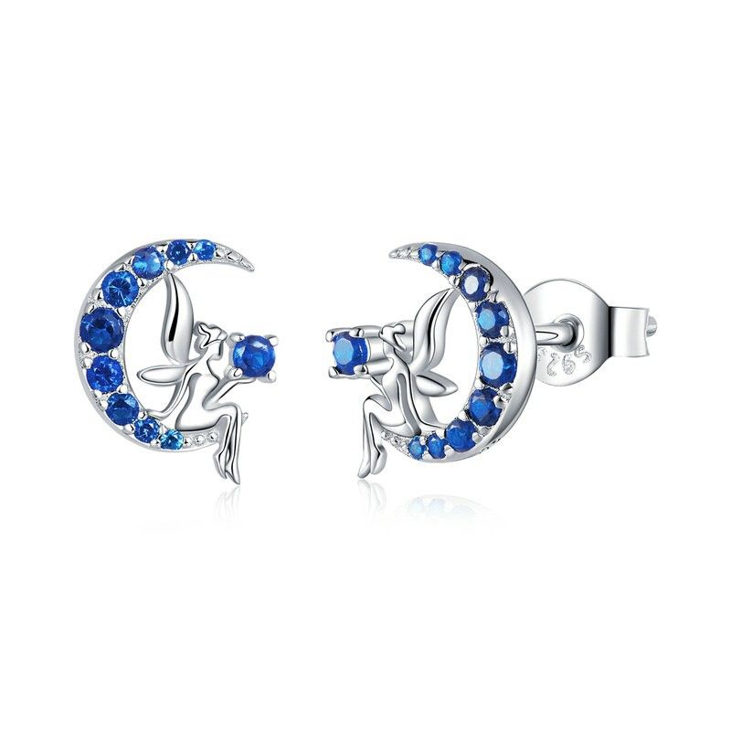 TODOJOYAS - Aros Plata 925 Hada en Luna Azul