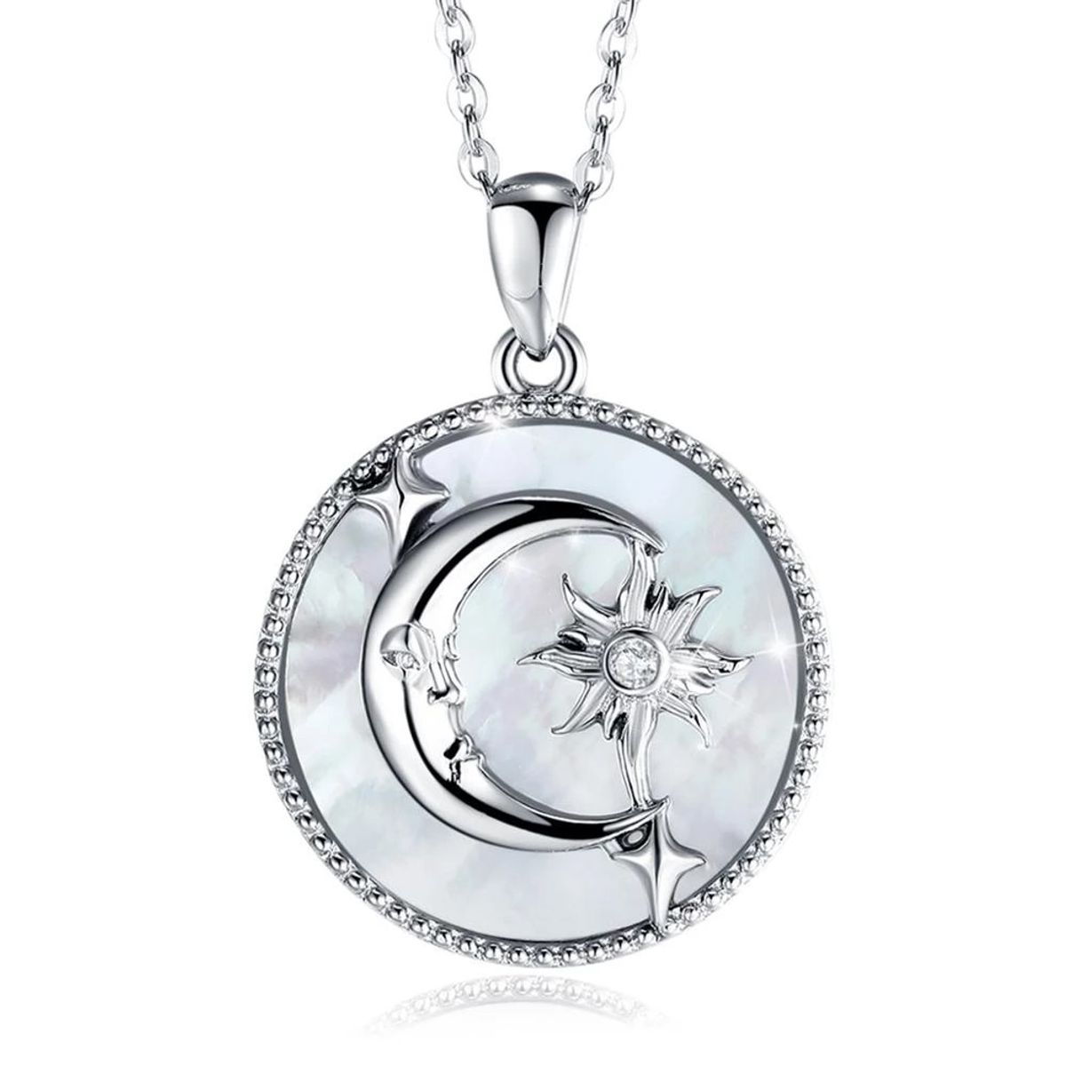 TODOJOYAS - Collar Plata 925 Luna Sol y Estrella Nacar