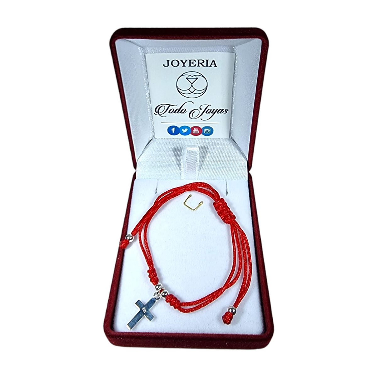 TODOJOYAS - Pulsera Plata 925 Hilo Rojo Trenzado Cruz