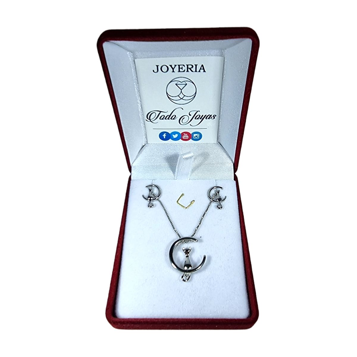 TODOJOYAS - Conjunto Collar y Aros Gatitos en Luna Plateado