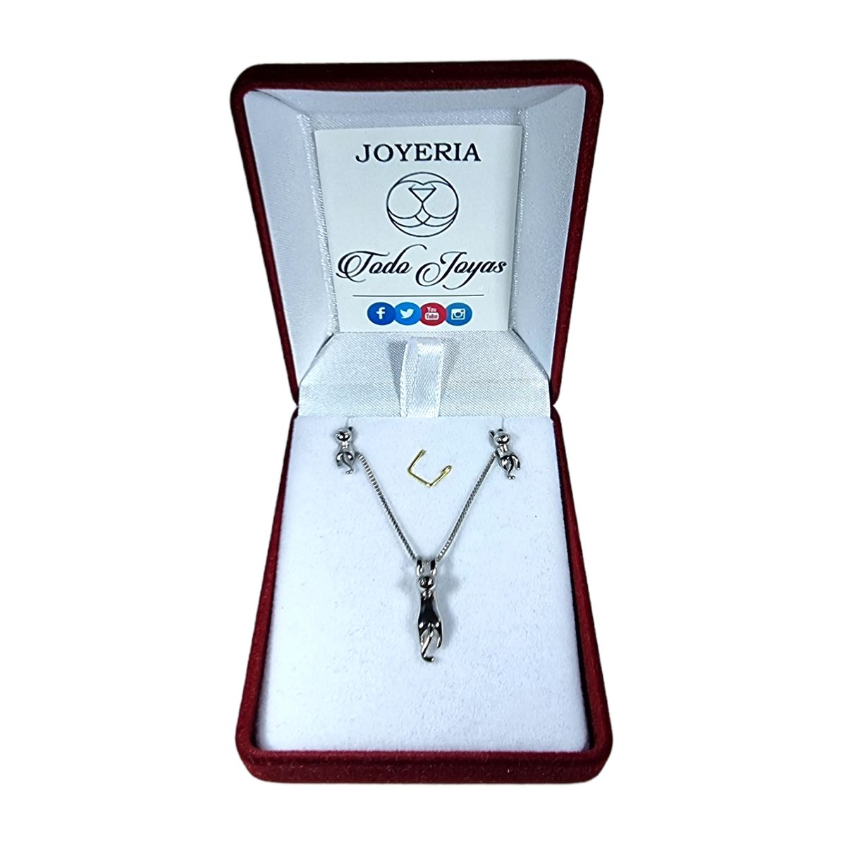 TODOJOYAS - Conjunto Collar y Aros Gatitos Colgantes Plateado